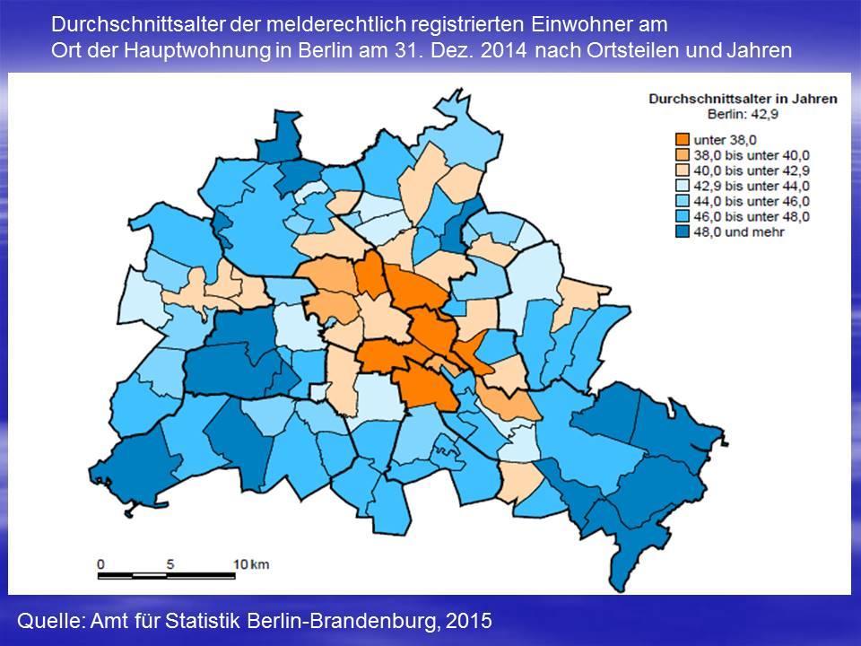 12 Durchschnittsalter in Berlin nach Bezirken von 1990, 1995, 2000 bis 2014 1990 1995 2000 2001 2002 2003 2004 2005 2006 2007 2008 2010 2012 2014 Mitte 37,8 38,2 39,1 39,2 39,2 39,3 39,5 39,5 39,5