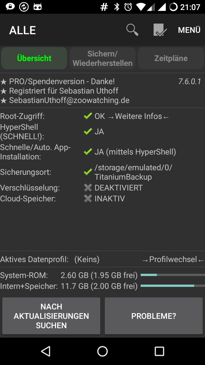 Titanium Backup Sichern & Wiederherstellen Inkl. Zustand und App Daten Z.t. auch Systemkonfigurationen (SMS, Wifi, Bluetooth, etc.