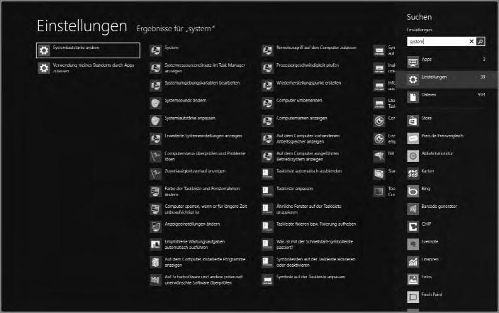 50 2 Tipps zur neuen Windows 8-Oberfläche Bild 2.1: Apps und Einstellungen auf dem Startbildschirm suchen 2.