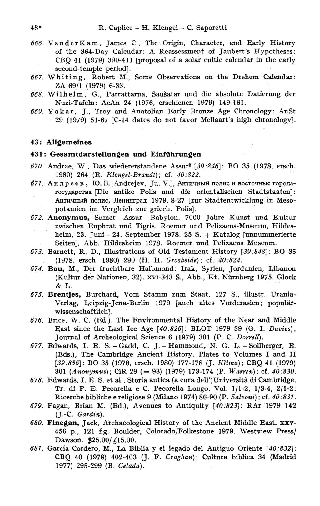 48* R. Caplice H. Klengel - С. Saporetti 666. VanderKam, James C.