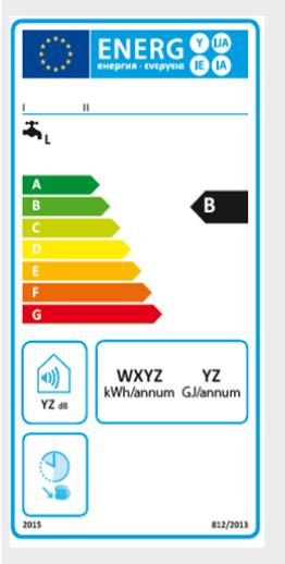 Energielabel Beispiel des Energielabels für die konventionellen Warmwasserbereiter Name oder Warenzeichen des Herstellers Modellkennung des Herstellers Das Symbol für die Warmwasserbereitungsfunktion