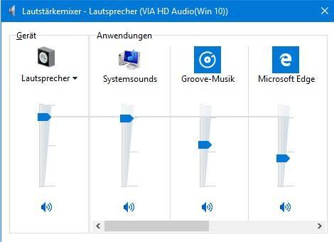 Lautstärkemixer Der neue Lautstärkemixer erlaubt jetzt, die Lautstärke von Universal Apps wie Groove oder Edge separat zu regeln.