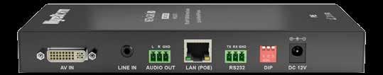von Ethernet Switch RS-232 zur Steuerung der Quelle DIP Switches zur Auswahl des Videosignals De-Embedded Audio Ausgang Lokale 12V DC Buchse, falls kein PoE verfügbar Modular Im Gegensatz zu Lösungen