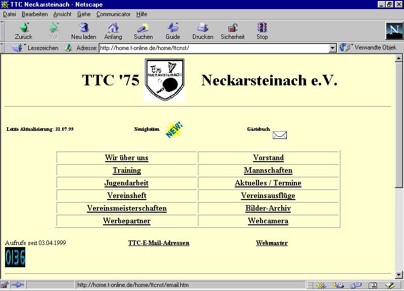 Aufgrund besserer Möglichkeiten beim Aktualisieren und Gestalten der veröffentlichten Daten und Bilder beschloss Kassenwart Ralf Wittur im Frühjahr 1999, eine eigene Homepage für den TTC