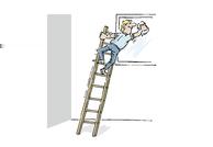 - Arbeiter steht nicht mit beiden Füssen auf der Leiter - Leiter ist zu kurz