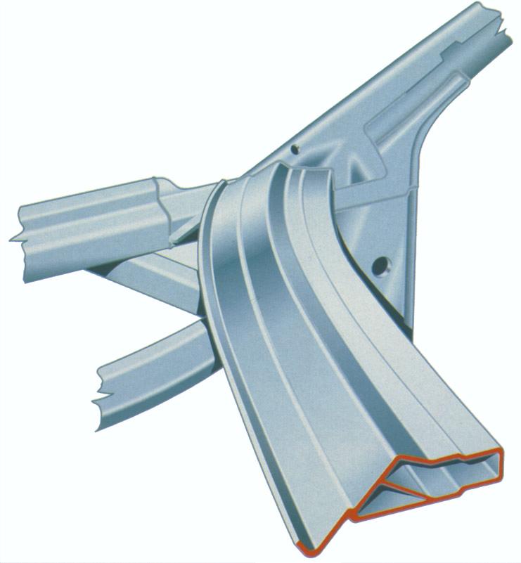 A-Säule Türschweller Der Scheibenquerträger, Windlauf Der Scheibenquerträger ist ein gebogenes Strangprofil und verbindet beide A-Säulen.