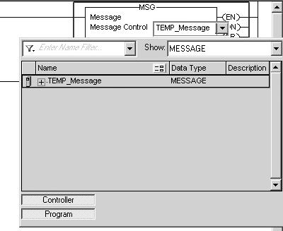 ein. Abb. 49: Konfigurationsdialog des Bausteins MSG öffnen Wählen Sie die im Feld Message Control die Variable TEMP_Message aus.
