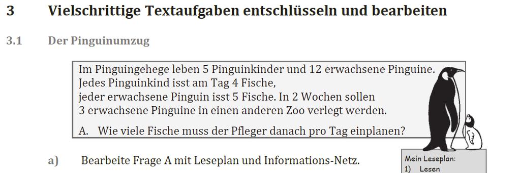 Situationsdarstellungen reflektieren Wiederbeschreibbare Flipchart-Folie, Karten in zwei Farben, KV: Leseplan a) EA; b), c) jeweils PA oder UG; d), e) jeweils UG