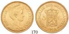 vz-st 750,- 170 Wilhelmina I., 1890-1948 5 Gulden 1912. Gold.