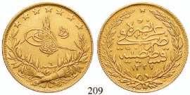 ; BMC 79. seltenes Beizeichen. f.ss/ss 190,- 208 Mohammed V., 1909-1918 100 Piaster 1913, Konstantinopel. Jahr 6.