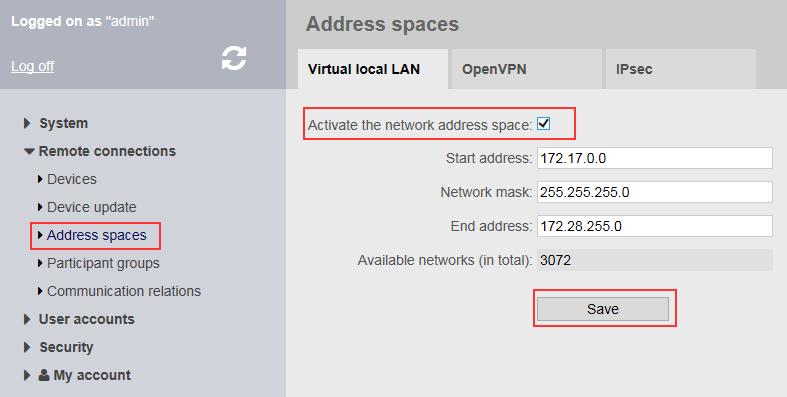 Siemens AG 2017 All rights reserved 2.2.1 Adressraum verwalten Wenn sich ein VPN-Client am SINEMA RC Server anmeldet, erhält der VPN-Client für die Dauer der Verbindung eine IP-Adresse aus einem definierten Adressraum.