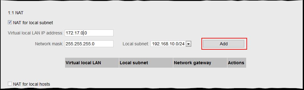 Siemens AG 2017 All rights reserved 5. Aktivieren Sie die Option "NAT für lokales Subnetz" ("NAT for local subnet"), um dem Gerät im entfernten Subnetz eine NAT-IP-Adresse zuzuweisen.