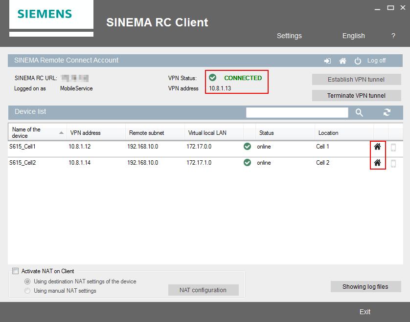 Siemens AG 2017 All rights reserved Ergebnis Der Client baut einen OpenVPN-Tunnel zum SINEMA Remote Connect Server auf.