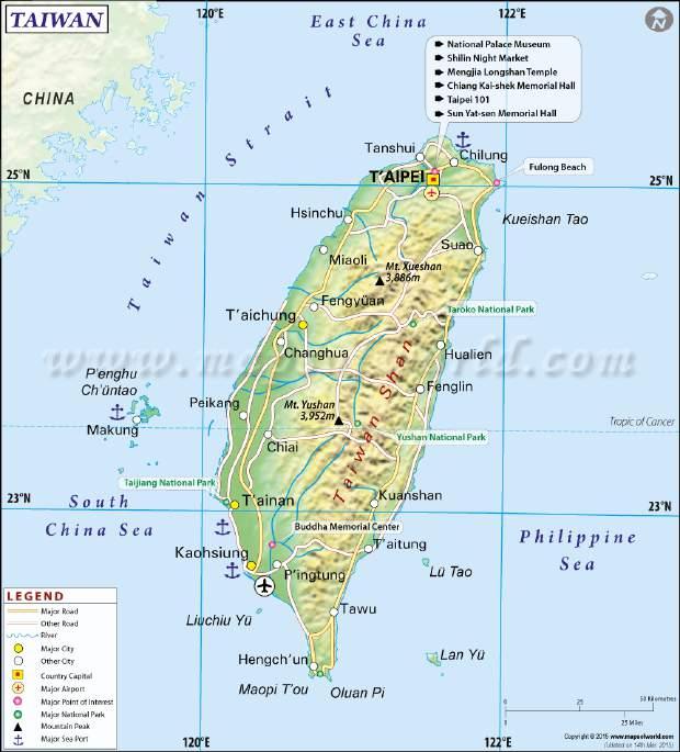 Taiwan - Allgemeines 23 Mio. Einwohner, 400 km lang, max.