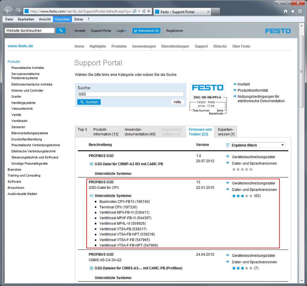 Verwendete Bauteile/Software 1 Verwendete Bauteile/Software Typ/Name Version Software/Firmware Herstellungsdatum CPX-FB13 Alle 2014 VTSA Alle 2014 GSD Datei für CPX-Terminal GSD Version 12 12.08.