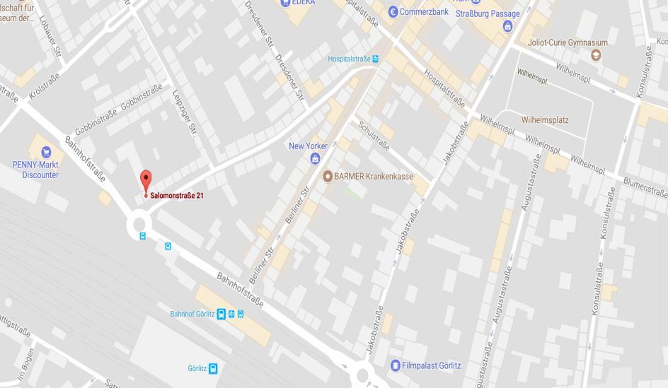 Lageplan : Lagebeschreibung : Die Immobilie liegt am oberen Ende der Salomonstr., Ecke Bahnhofstr. und somit am äußeren Rand des Stadtzentrums.