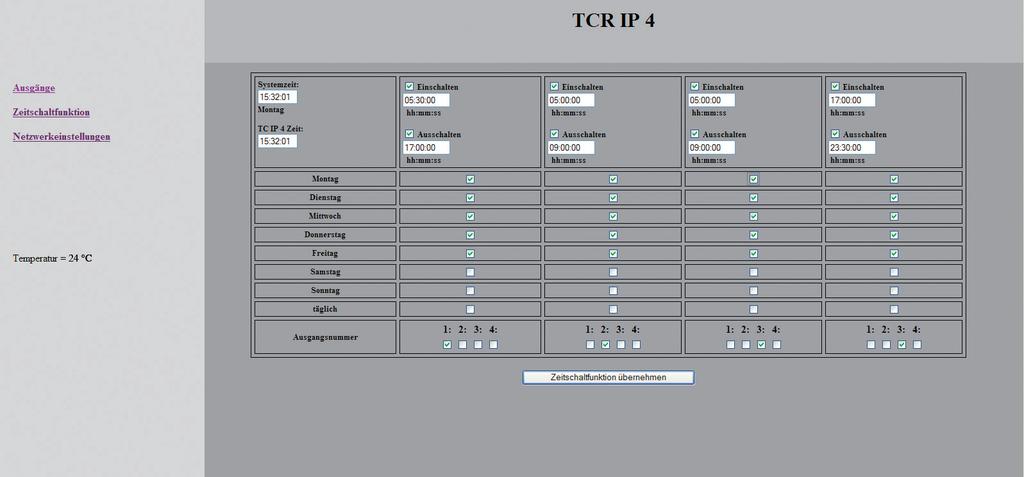 . Anwendungsbeispiel Zunächst wird der TCR IP 4 mit dem lokalen Netzwerk über ein Patchkabel verbunden. Danach wird der Temperatursensor (optional) an den Schraubklemmen angeschlossen.