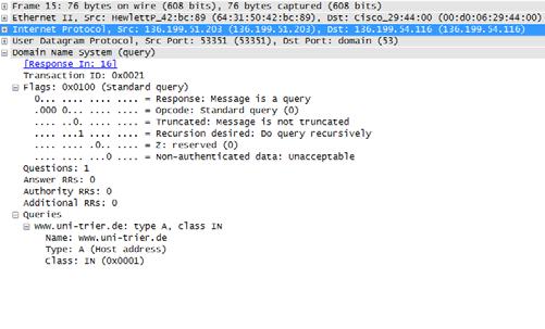DNS Messages Transaction ID 16 16 Flags 16 16 Numberof questions Numberof answer records 16 16 Numberof authority records