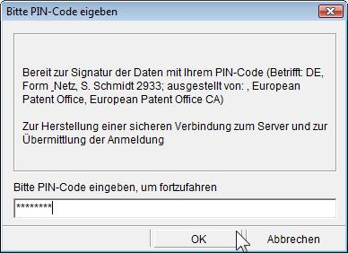 Abbildung 120: Anmeldung an Demo-Server senden Geben Sie im Fenster Bitte PIN-Code eingeben Ihren PIN-Code ein und klicken Sie dann auf OK.