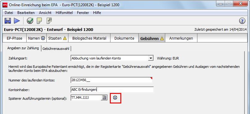 7 Euro-PCT(1200E2K) Abbildung 245: Angaben zur Zahlung Weitere Optionen Der Reiter Angaben zur Zahlung bietet im unteren Bereich des Bildschirms einige zusätzliche Optionen.