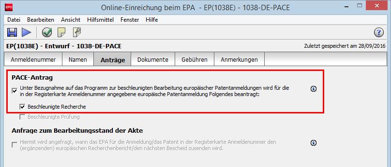 8 EP(1038E) Mitteilung des Europäischen Patentamts vom 2. August 2016 über die Behandlung von Anfragen zum Bearbeitungsstand von Akten ABl. EPA 2016, A66 (http://www.epo.