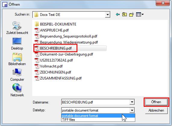 10 PCT/RO/101 Abbildung 392: PDF-Datei zum Anhängen auswählen Die Datei wird hinzugefügt und erscheint unter ihrem Dateinamen (in Kleinbuchstaben) im Fenster Angaben zum Inhalt.