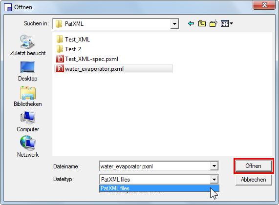 10 PCT/RO/101 Abbildung 401: PatXML-Spezifizierungsdatei auswählen Die Datei wird in application-body.xml umbenannt.