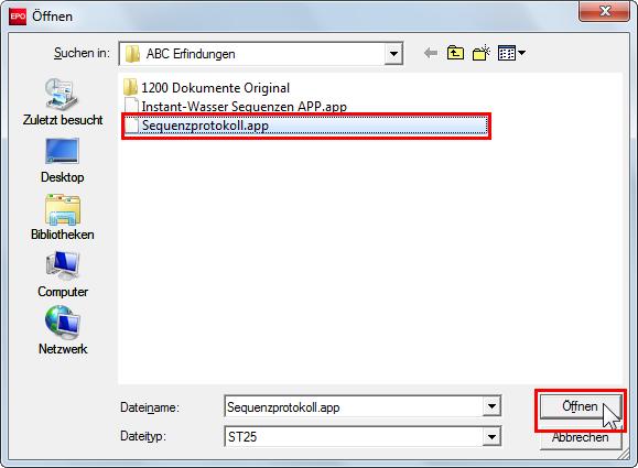 11 PCT-SFD Abbildung 458: Sequenzprotokoll als APP-Datei anhängen Die Datei wird unter ihrem ursprünglichen Dateinamen an die Anmeldung angehängt.