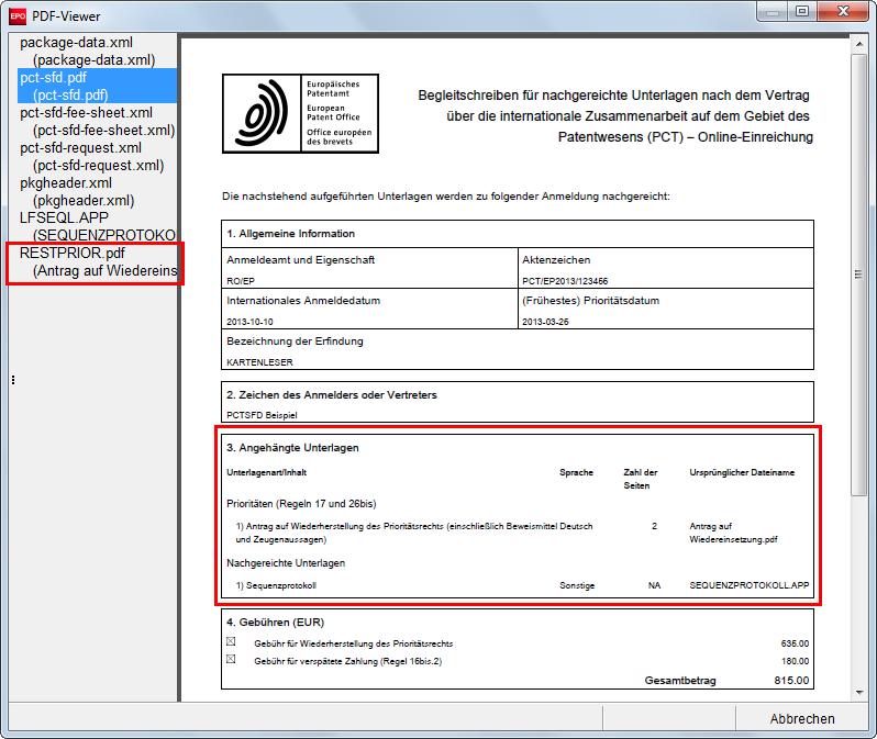 11 PCT-SFD Abbildung 461: Vorschau des Formblatts im PDF-Viewer 11.