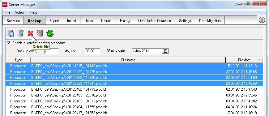 13 Server-Manager Abbildung 516: Löschen mehrerer Sicherungsdateien Wenn Sie mehrere Dateien zum Löschen markiert haben, erscheint ein Fenster zur Bestätigung.