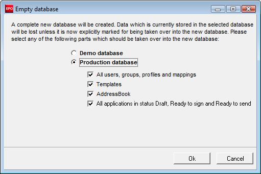 13 Server-Manager Abbildung 524: Datenbank leeren (empty database) - Auswahl der Daten zur Übernahme in neue Datenbank Klicken Sie zum Fortfahren auf OK.