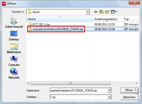 13 Server-Manager Abbildung 553: ZIP-Datei für den Import der Nutzerverwaltung in den Produktionsserver auswählen 13.11.