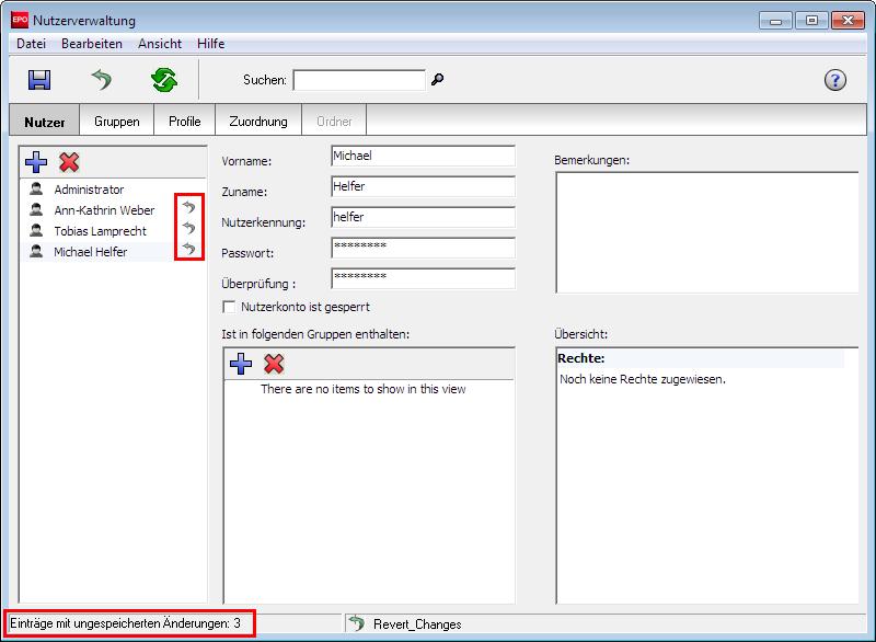 4 Datei-Manager Abbildung 78: Nutzerverwaltung mit ungespeicherten Einträgen 4.11.