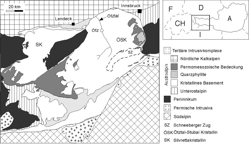 Abb. 3: Geologische Übersicht über die Kristallinkomplexe aus dem westlichen Österreich und dem nördlichen Südtirol.