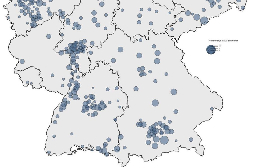 000 EW Zum Vergleich: Münster: 57 Teilnehmer pro 10.000 EW Berlin 11 (8) Teilnehmer pro 10.000 EW Dortmund 5 Teilnehmer pro 10.