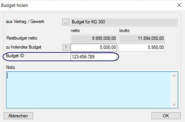 BudgetID ist ein alphanumerisches Eingabefeld und kann für Budget-Codes oder - Nummern verwendet werden.