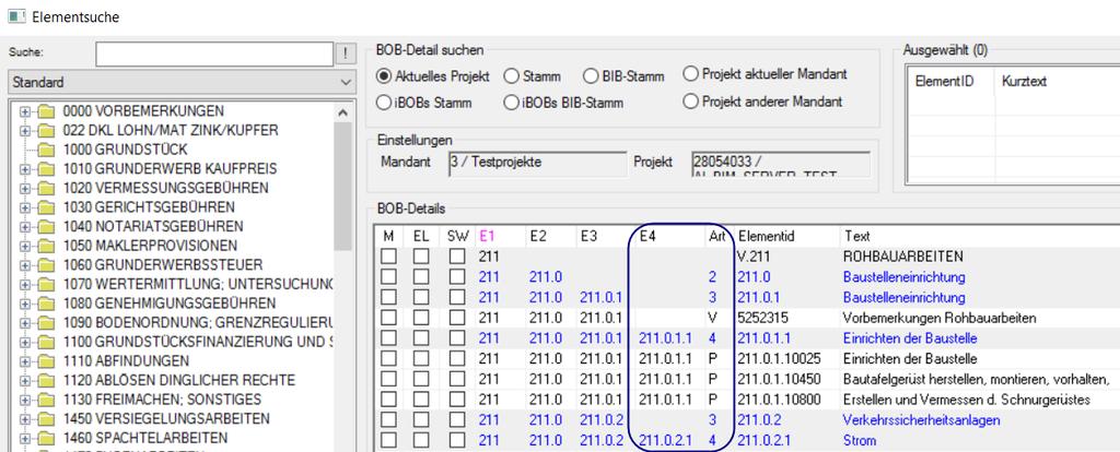 60 Neues im BIM4You Client 1.13.2 Elementsuche Bei der Elementsuche im Kosten-Navigator sind die Ebene4 und die Art (Typ) E4 ersichtlich.
