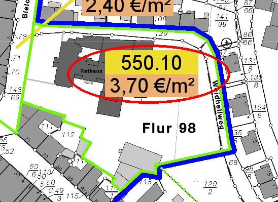 4.15 Ermittlung der zonalen Anfangs- und Endwerte der Zone 55.1 Die Zone 55.1 befindet sich Bad Ems und umfasst das Grundstück unmaßstäbliche Grafik.