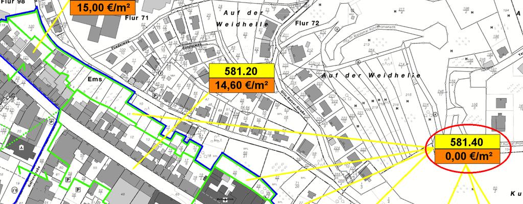 4.2 Ermittlung der zonalen Anfangs- und Endwerte der Zone 581.4 Die Zone 581.4 befindet sich in dem Sanierungsgebiet 1.