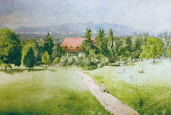 Das Dreisässenhaus Kellersriedgut. Aquarell von 1900, Maler unbekannt.