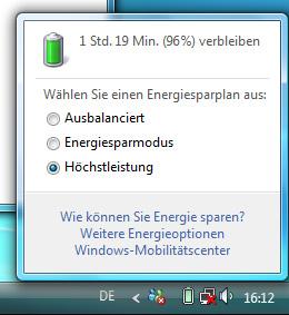 Akkuleistung Die jeweilige Betriebsdauer variiert je nach Einstellung der Stromsparfunktionen. Diese können Sie in der Systemsteuerung unter Energieoptionen Ihren Ansprüchen entsprechend anpassen.