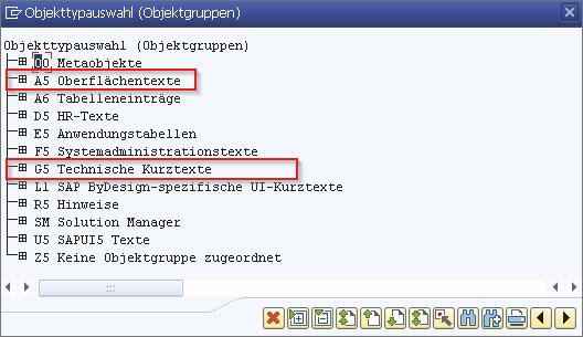 Abbildung 16 Transaktion SE63: Auswahl des Kurztexttyps Als Erstes übersetzen wir