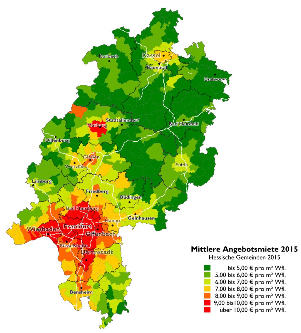 in den nordhessischen Landkreisen mit Mittelwerten von um die 5 pro m² im Werra- Meißner-Kreis bis 6 pro m² im Landkreis Fulda.