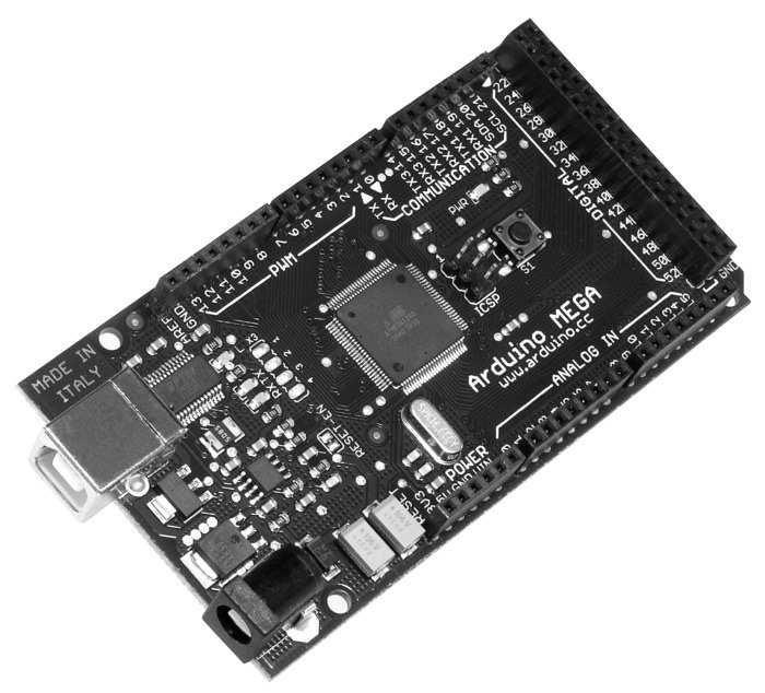 22 Kapitel 3: Eine kleine Übersicht über die ARDUINO-Mikrocontroller-Familie Das neue Arduino Mega Board verwendet einen leistungsstärkeren Mikrocontroller (Atmega1280) und bietet mehr Speicher,