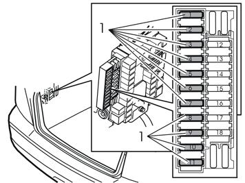 des Rücksitzes anschließen. M3702054 30 Die Leitung (1) weiter entlang des hinteren Kabelkanals (2) verlegen Die vier Anschlußklemmen im Kabelkanal abklemmen.