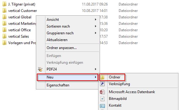 Sollten für Sie relevante Ordner nicht sichtbar sein, wenden Sie sich bitte an Ihre IT oder unseren Support (Tel.: 06196 80 17 200 bzw. support@vertical.de) 2.