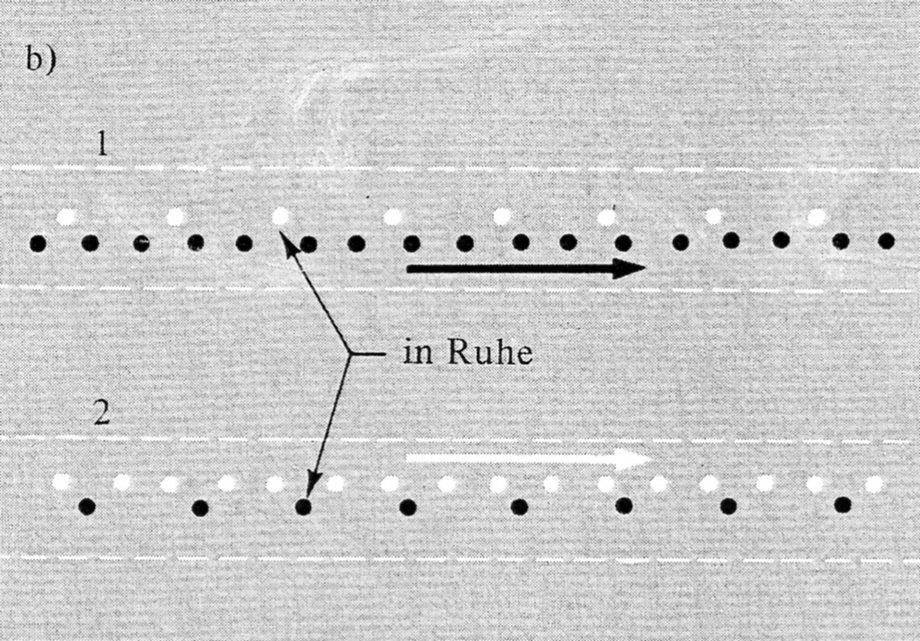 Abbildung 4: Bezugssystem, in dem die negativen Ionen des Leiters 1 und die positiven Ionen des Leiters 2 ruhen.