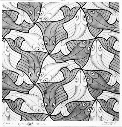 () Bild von MC Escher (b) Tiling nch R Penrose Abbildung : Bild von MC Escher (T 3) Symmetrie- und Trnsformtionsgruppen Stellen Sie sich ein unendlich großes Bltt Ppier vor, welches komplett mit dem