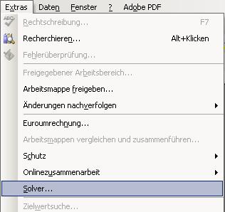 unter Extras/Add-Ins Nutzung danach unter Extras/Solver Aufgabe Lösen linearer und nicht-linearer