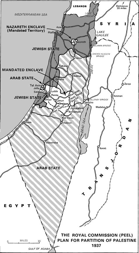 Quelle: http://www.passia.org/palestine_facts/maps/royal_ciommission_plan_for_the_partition_of_palestine_1937.htm Abbildung 2: Peel Teilungsplan 1937.